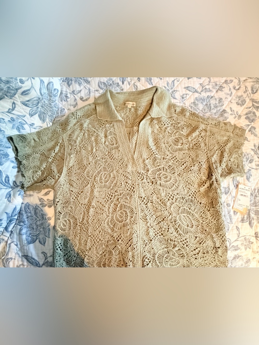 Democracy Women’s top NWT Crochet Lace TOP - Light Sage